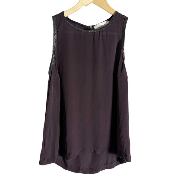 A.L.C. Plum Purple Silk Snakeskin Leather Trim Sleeveless Tank Top Size Small - Picture 1 of 9